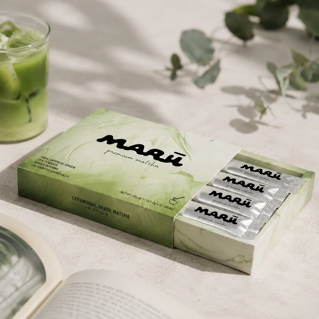 marū ceremonial matcha box with single-serve sticks